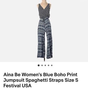 Aina Be Blue Boho Jumpsuit~ Size Small